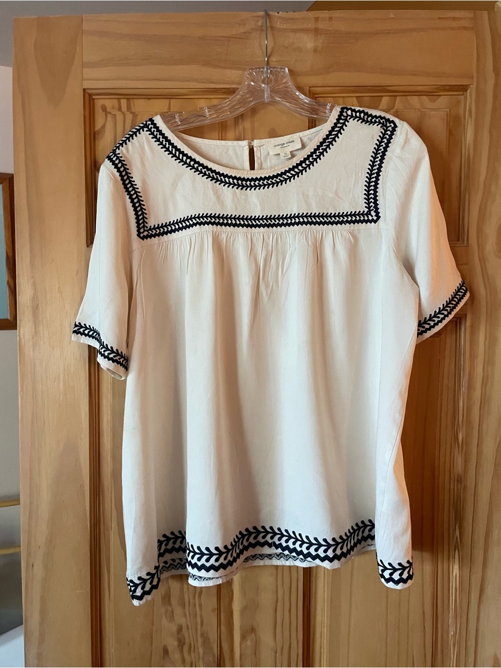 orange creek White Blouse with Black Embroidered Detail